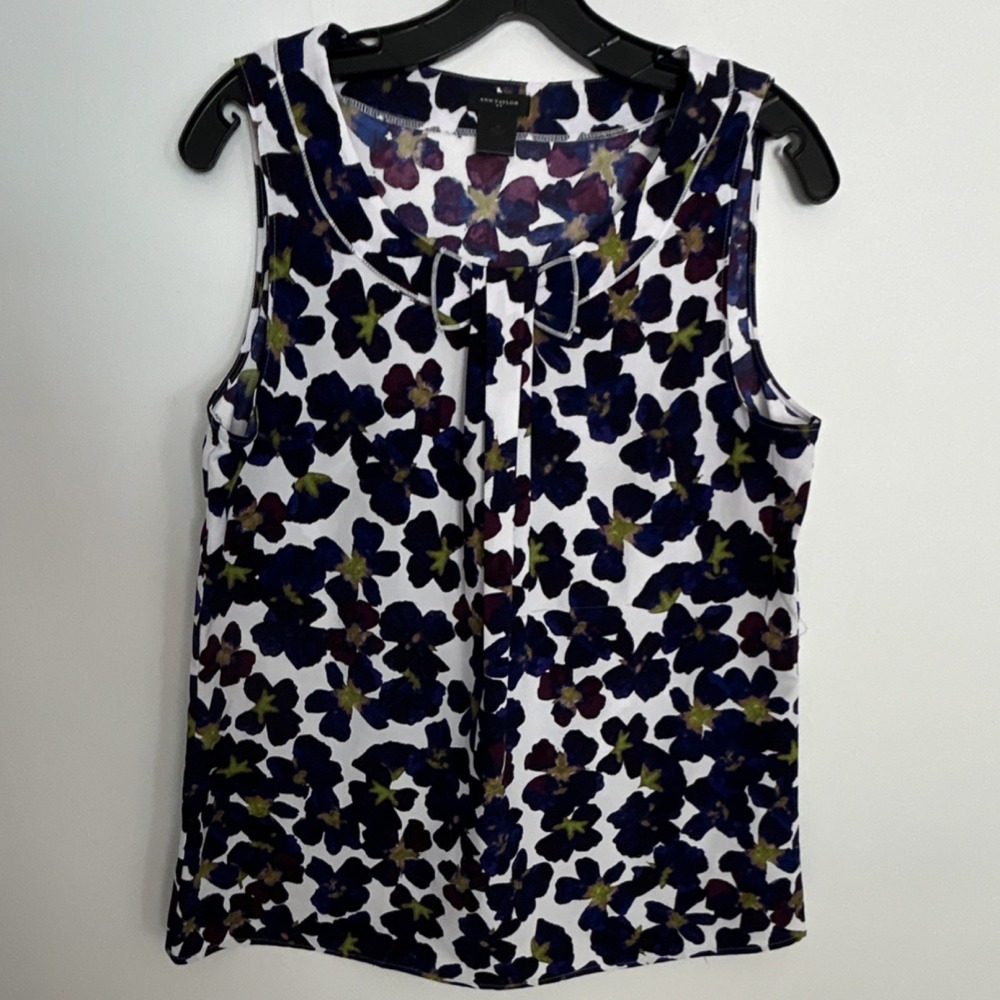 Ann‎ Taylor Womens Sleeveless Floral Pleated Chiffon Blouse Size M Top